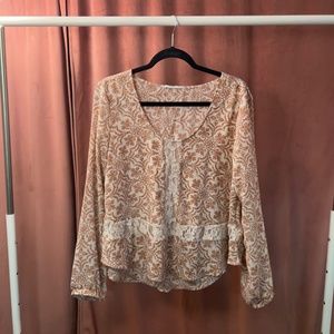 Victorian Print Blouse with Lace Detail